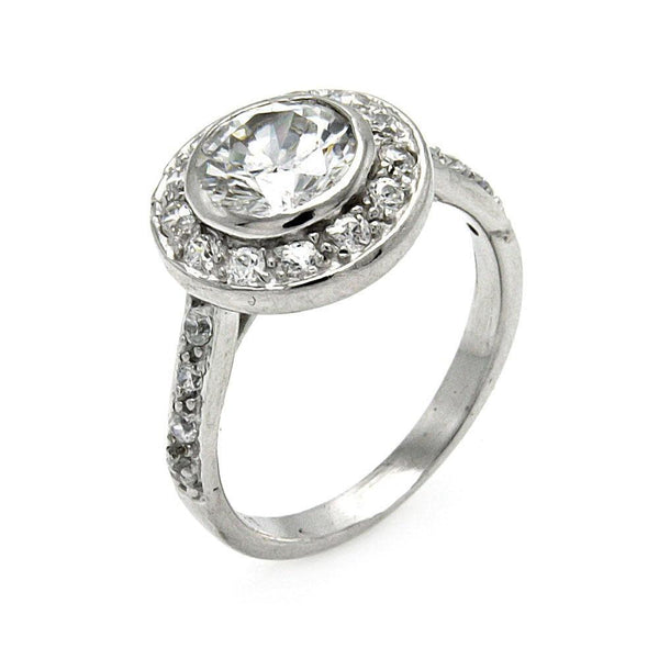 Closeout-Silver 925 Rhodium Plated Round Center CZ Ring - STR00212 | Silver Palace Inc.