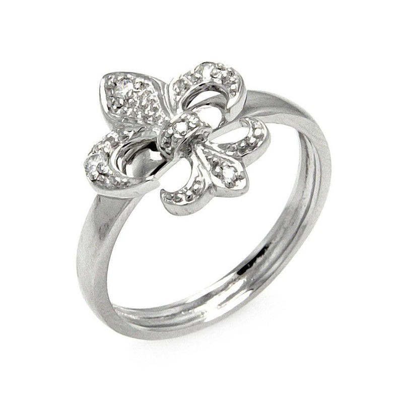 Silver 925 Rhodium Plated CZ Fleur De Lis Ring - STR00217 | Silver Palace Inc.