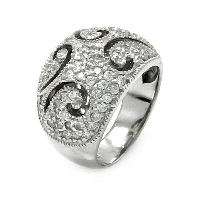 Closeout-Silver 925 Rhodium Plated Pave Set CZ Wave Ring - STR00223 | Silver Palace Inc.