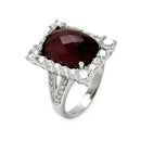 Closeout-Silver 925 Rhodium Plated Dark Red Round Square Clear Cluster CZ Ring - STR00232 | Silver Palace Inc.