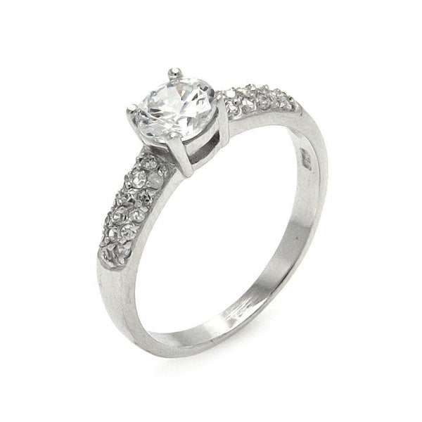 Silver 925 Rhodium Plated Round Center CZ Ring - STR00250 | Silver Palace Inc.