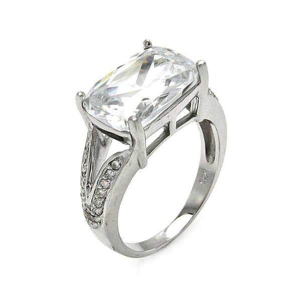 Closeout-Silver 925 Rhodium Plated Rectangular CZ Ring - STR00253 | Silver Palace Inc.