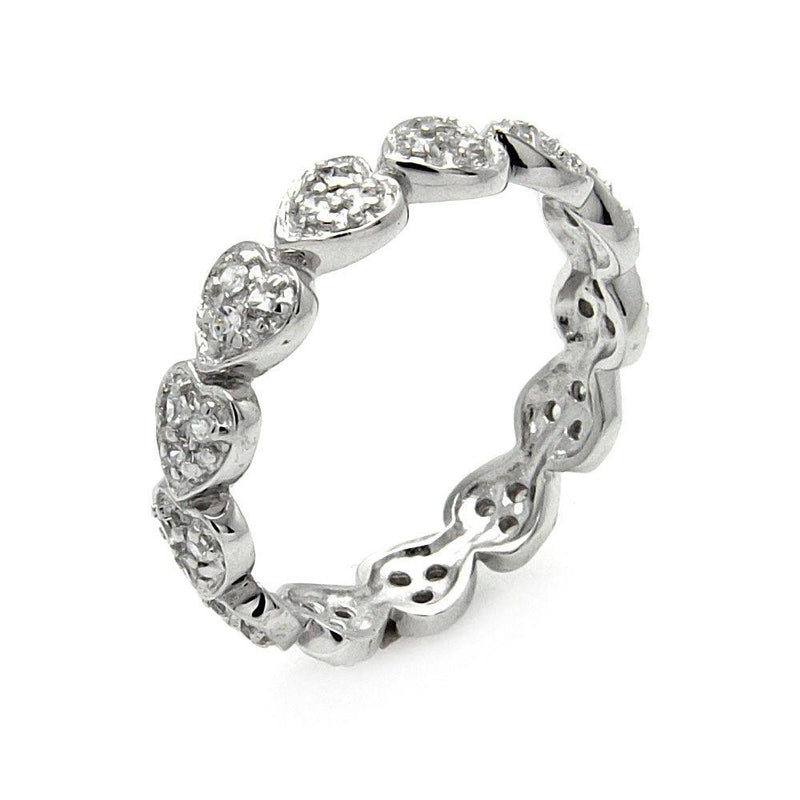 Silver 925 Rhodium Plated CZ Stackable Eternity Heart Ring - STR00254