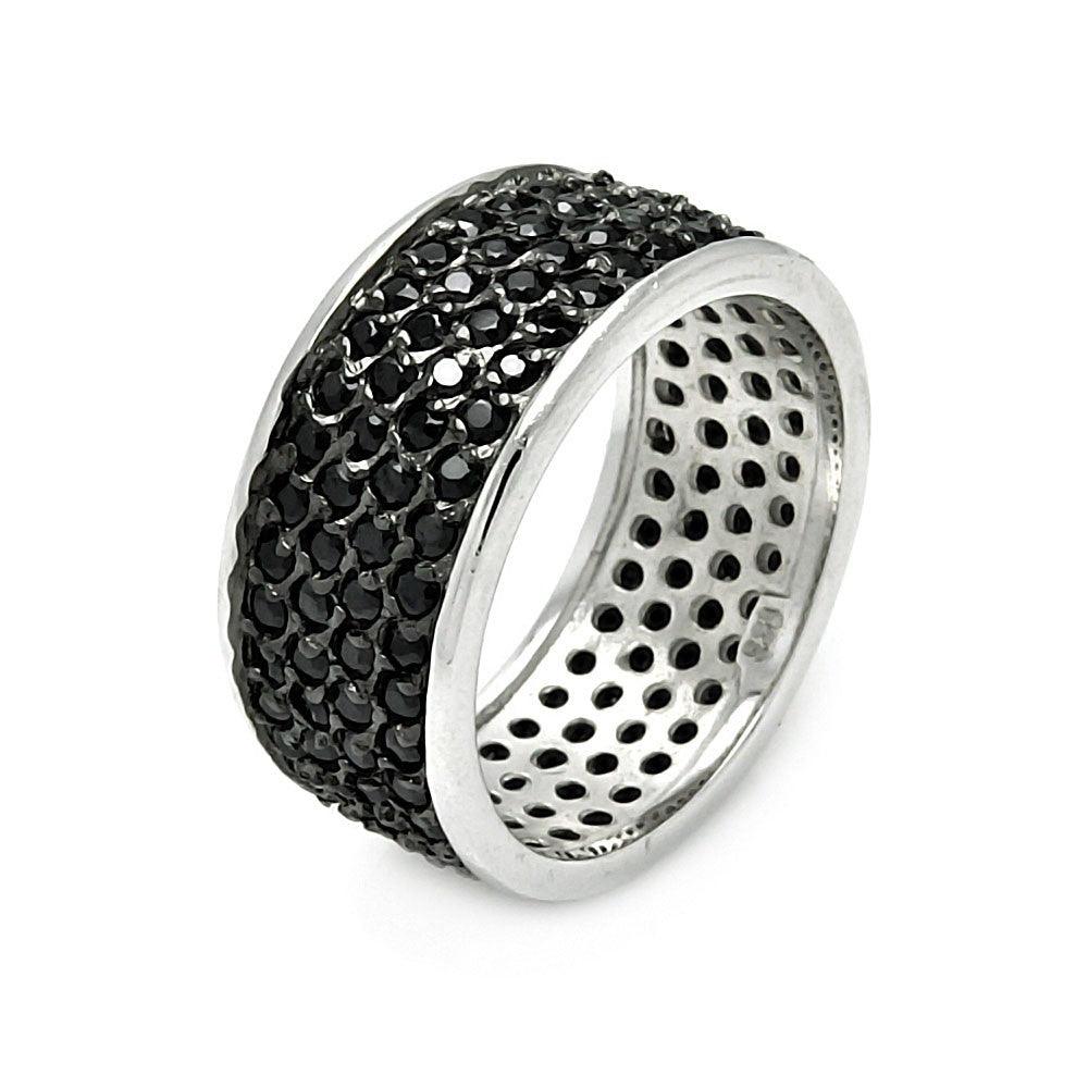 Silver 925 Rhodium and Black Rhodium Plated Pave Set Black CZ Ring - STR00256BLK | Silver Palace Inc.