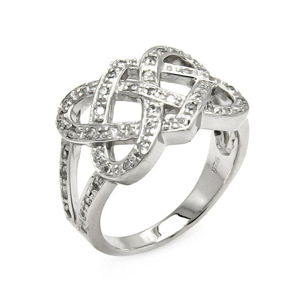 Silver 925 Rhodium Plated CZ Intertwined Ring - STR00258 | Silver Palace Inc.