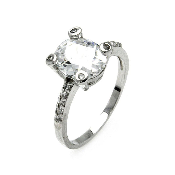 Silver 925 Rhodium Plated Oval CZ Center Ring - STR00262 | Silver Palace Inc.