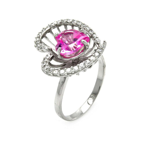 Closeout-Silver 925 Rhodium Plated Pink CZ Heart Ring - STR00263 | Silver Palace Inc.