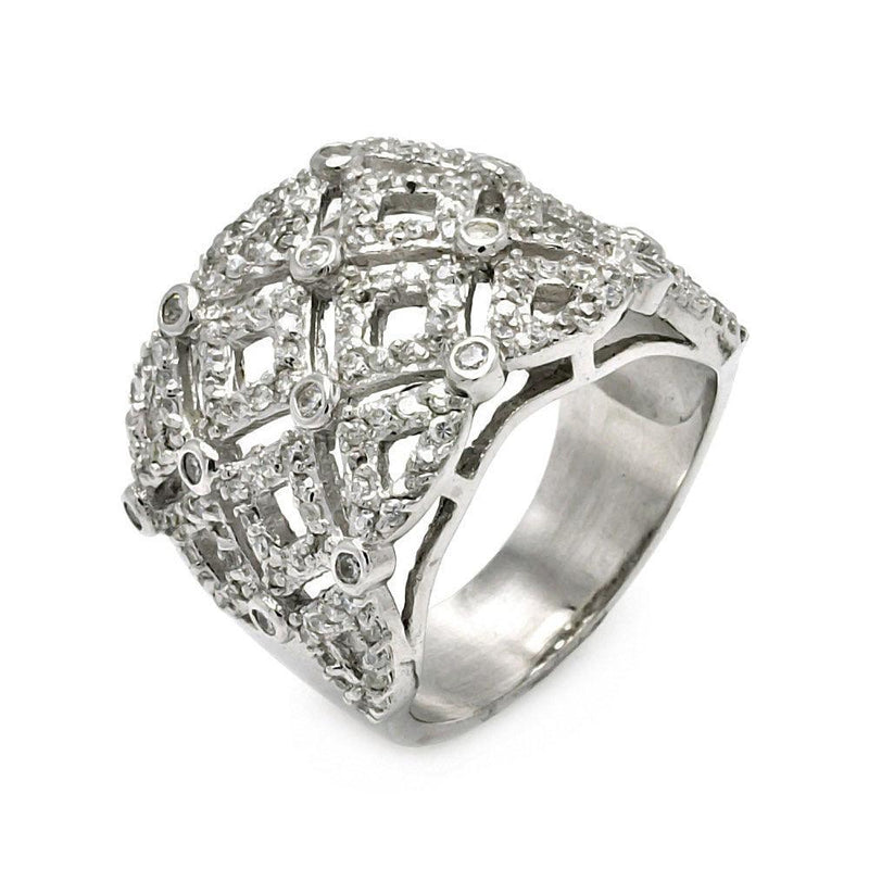 Closeout-Silver 925 Rhodium Plated CZ Net Ring - STR00265 | Silver Palace Inc.