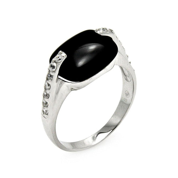 Closeout-Silver 925 Rhodium Plated Black Oval Onyx CZ Ring - STR00266 | Silver Palace Inc.