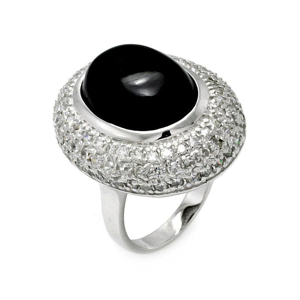 Closeout-Silver 925 Rhodium Plated Black Onyx Center CZ Ring - STR00275 | Silver Palace Inc.