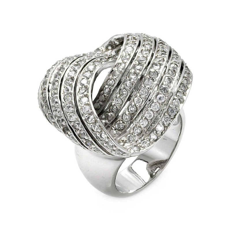 Closeout-Silver 925 Rhodium Plated 5 Row CZ Wave Ring - STR00297 | Silver Palace Inc.