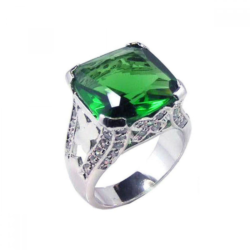 Silver 925 Rhodium Plated Green Square CZ Ring - STR00302 | Silver Palace Inc.