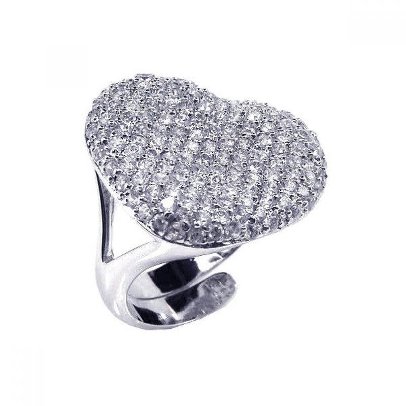 Closeout-Silver 925 Rhodium Plated Pave Set CZ Heart Ring - STR00303 | Silver Palace Inc.