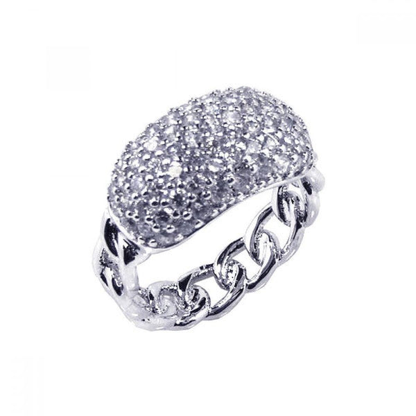 Closeout-Silver 925 Rhodium Plated Pave Set CZ ID Chain Ring - STR00347 | Silver Palace Inc.