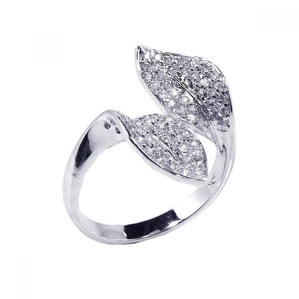 Silver 925 Rhodium Plated CZ Double Leaf Ring - STR00356 | Silver Palace Inc.