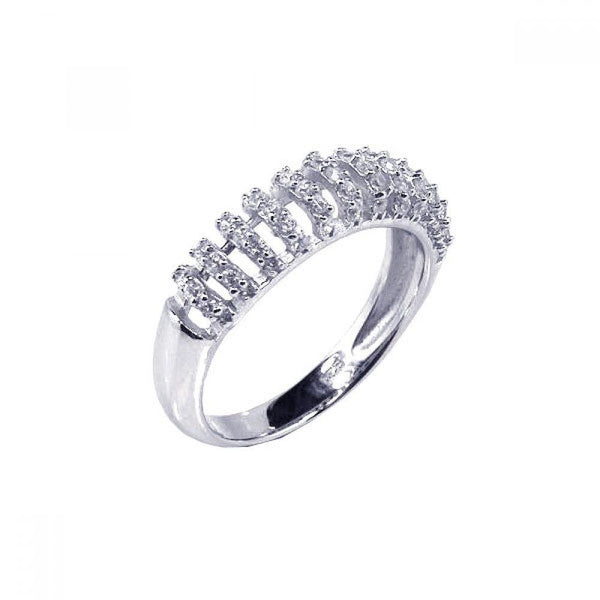 Closeout-Silver 925 Rhodium Plated CZ Stripe Ring - STR00362 | Silver Palace Inc.