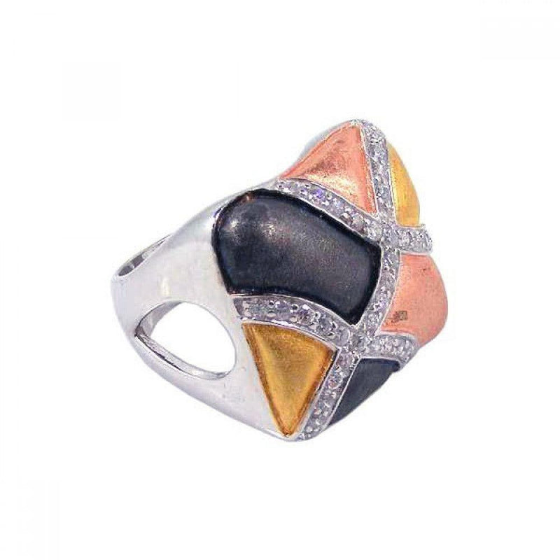 Closeout-Silver 925 Rhodium Plated Multi Color CZ Square Ring - STR00374 | Silver Palace Inc.