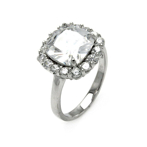 Silver 925 Rhodium Plated Clear Center and Cluster CZ Ring - STR00381 | Silver Palace Inc.