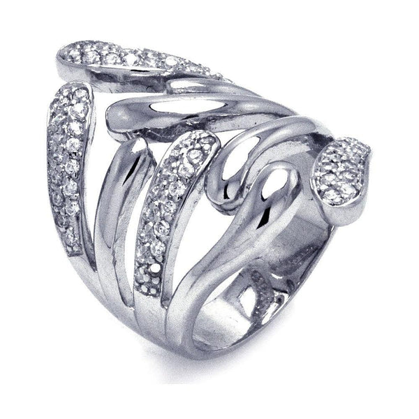 Closeout-Silver 925 Rhodium Plated CZ Abstract Wrap Ring - STR00383 | Silver Palace Inc.