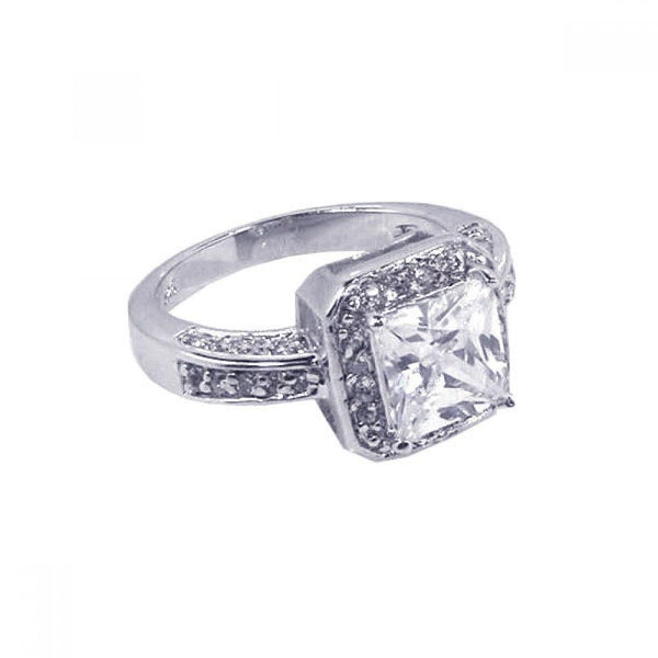 Closeout-Silver 925 Rhodium Plated Square Center Cluster CZ Ring - STR00401 | Silver Palace Inc.