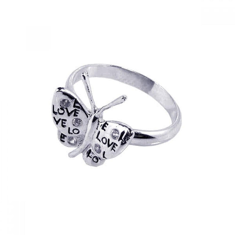 Silver 925 Rhodium Plated CZ Love Butterfly Ring - STR00403 | Silver Palace Inc.