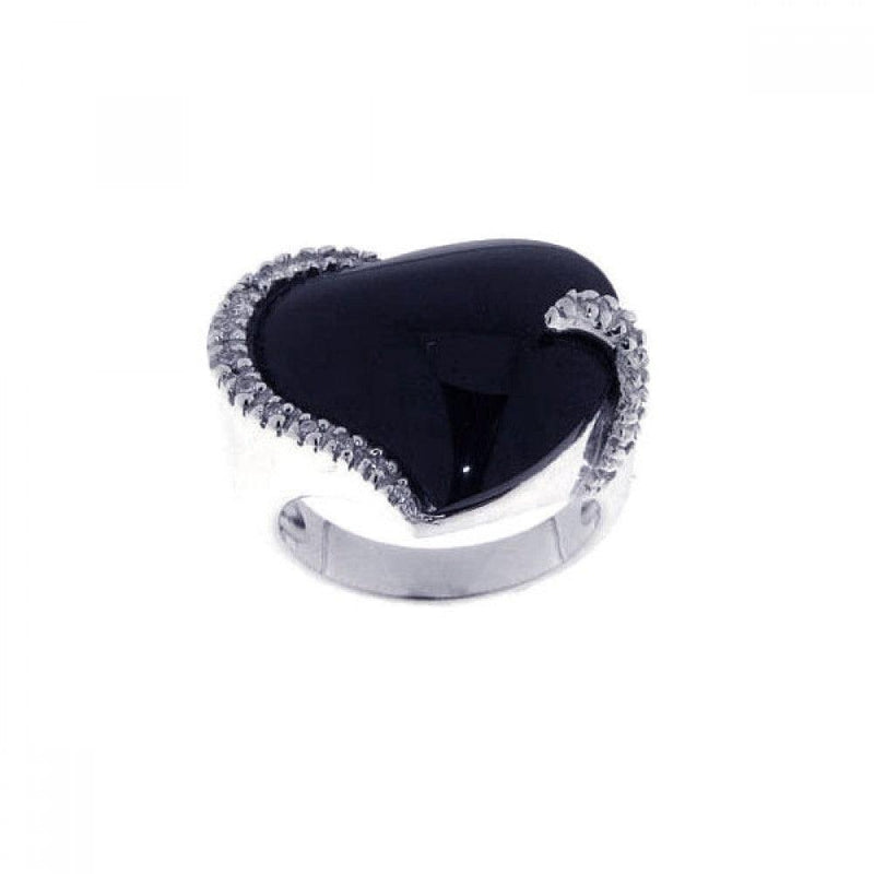 Closeout-Silver 925 Rhodium Plated Black Stone CZ Ring - STR00436 | Silver Palace Inc.