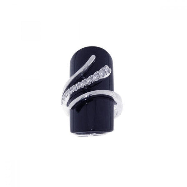 Closeout-Silver 925 Rhodium Plated Black Stone CZ Wrap Ring - STR00437 | Silver Palace Inc.