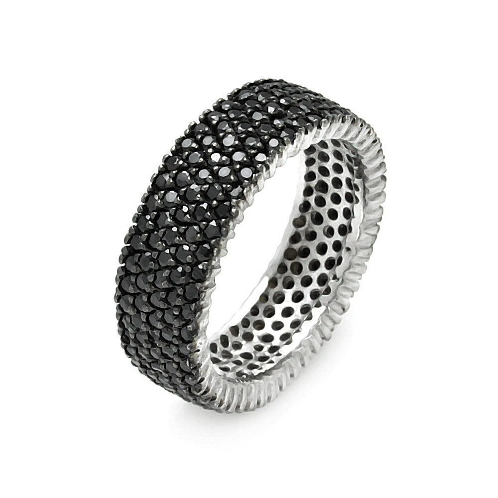 Silver Rhodium and Black Rhodium Plated Pave Set Black CZ Eternity Ring ...