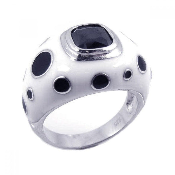 Closeout-Silver 925 Rhodium Plated Black and White Enamel Black CZ Ring - STR00456 | Silver Palace Inc.