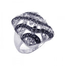 Closeout-Silver 925 Rhodium and Black Rhodium Plated Black and Clear CZ Square Button Ring - STR00459 | Silver Palace Inc.