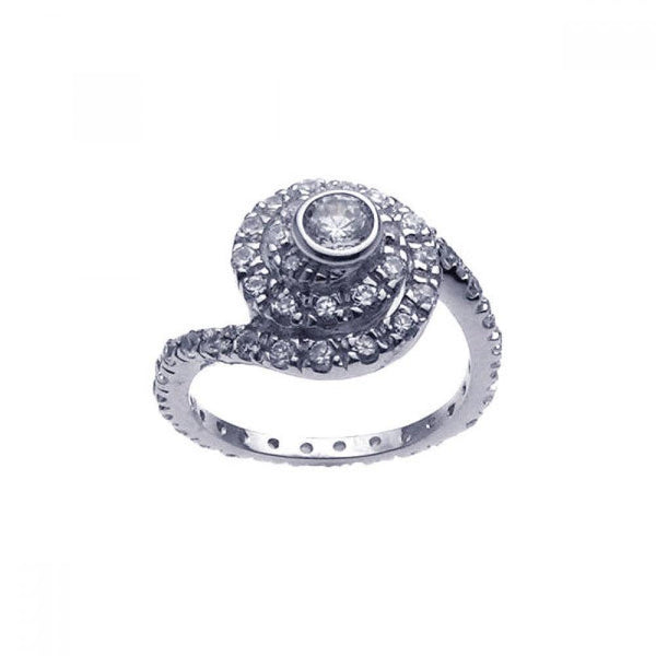 Silver 925 Rhodium Plated Cluster CZ Swirl Ring - STR00476 | Silver Palace Inc.
