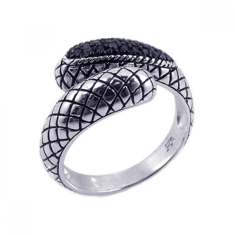 Closeout-Silver 925 Oxidized Rhodium and Black Rhodium Plated Black CZ Textured Ring - STR00479 | Silver Palace Inc.