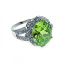 Silver 925 Rhodium Plated Round Green Center Clear Cluster CZ Ring - STR00484 | Silver Palace Inc.