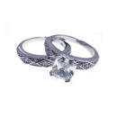 Silver 925 Rhodium Plated CZ Ornate Ring Set - STR00485 | Silver Palace Inc.