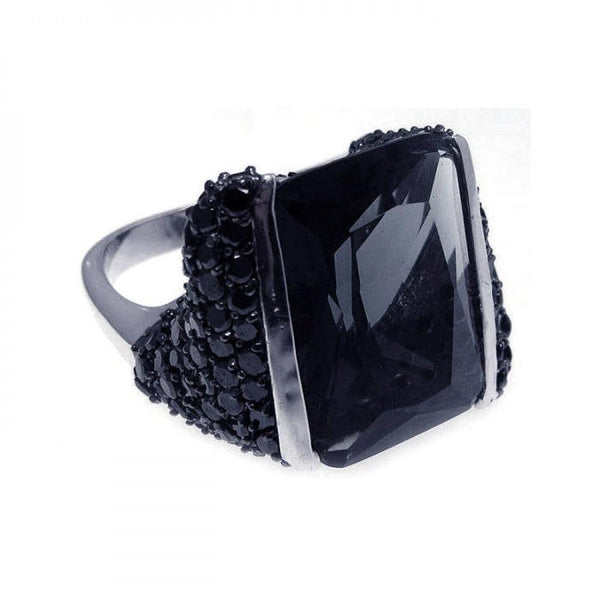 Closeout-Silver 925 Rhodium and Black Rhodium Plated Pave Set Black CZ Square Ring - STR00488 | Silver Palace Inc.