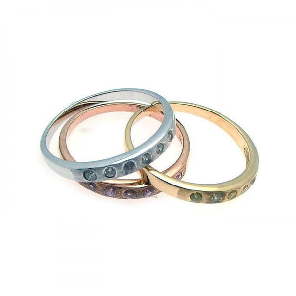 Closeout-Silver 925 Rhodium, Gold and Rose Gold Plated CZ Stackable Ring Set - STR00491 | Silver Palace Inc.