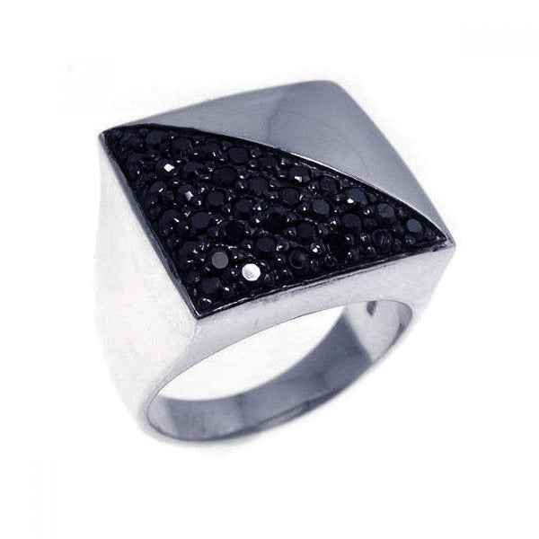 Closeout-Silver 925 Rhodium and Black Rhodium Plated Half Pave Set Black CZ Square Ring - STR00499 | Silver Palace Inc.