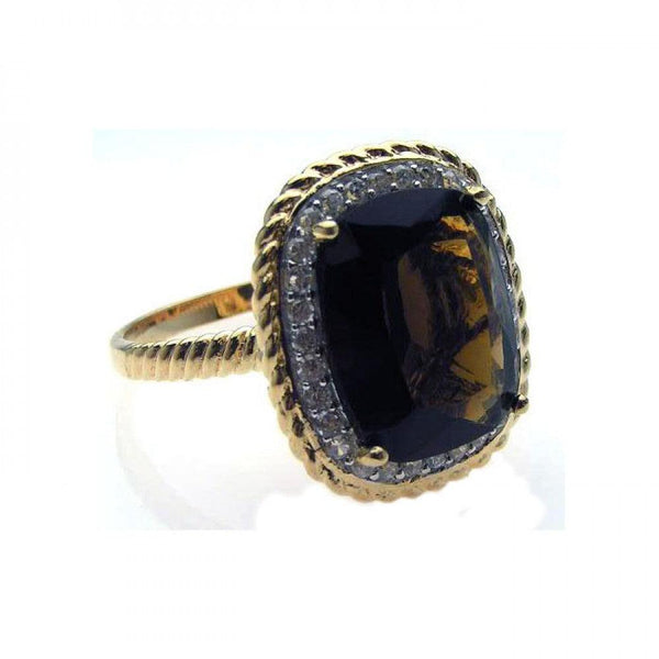 Closeout-Silver 925 Rhodium and Gold Plated Plated Brown Center and Clear Cluster CZ Ring - STR00503 | Silver Palace Inc.