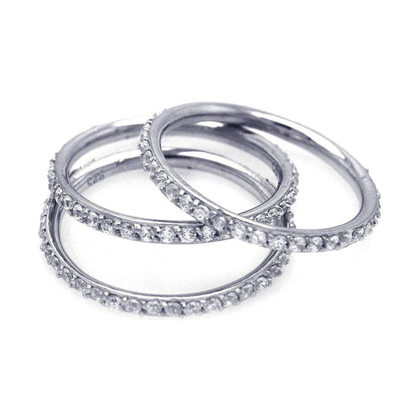Silver 925 Rhodium Plated CZ Stackable Ring Set - STR00513 | Silver Palace Inc.