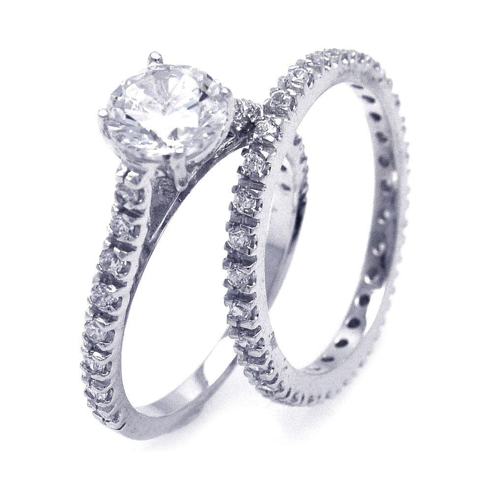 Silver 925 Rhodium Plated CZ Ring Pair Set - STR00515 | Silver Palace Inc.