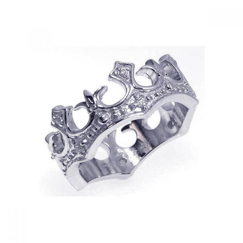 Silver 925 Rhodium Plated CZ Crown Ring - STR00528 | Silver Palace Inc.