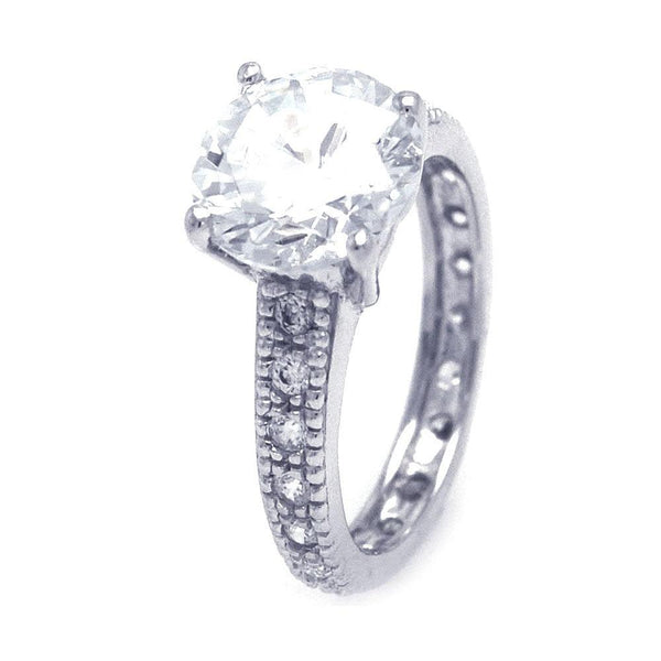 Silver 925 Rhodium Plated Round Center CZ Stone Ring - STR00531 | Silver Palace Inc.