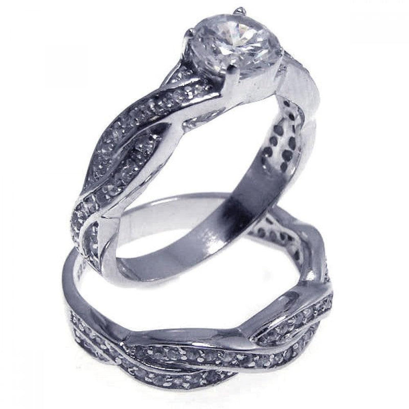 Silver 925 Rhodium Plated CZ Ring Pair Set - STR00544 | Silver Palace Inc.