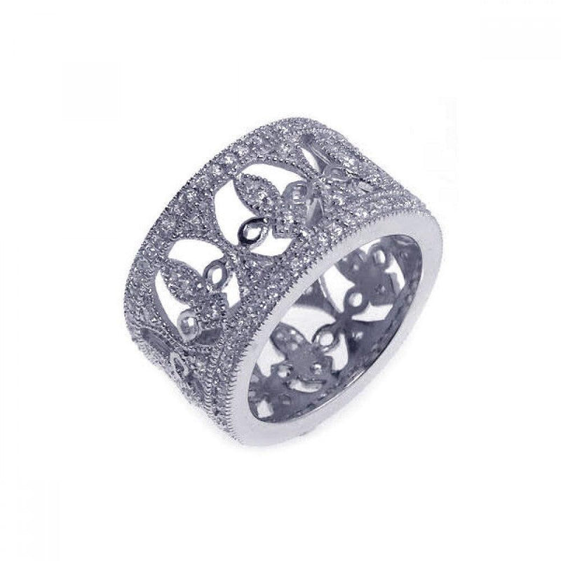 Silver 925 Rhodium Plated CZ Fleur De Lis Eternity Ring - STR00552 | Silver Palace Inc.