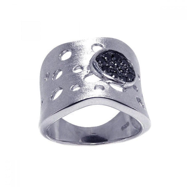 Closeout-Silver 925 Rhodium Plated Matte Finish Pave Set Black CZ Ring - STR00558 | Silver Palace Inc.