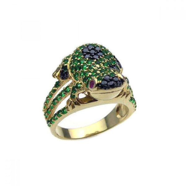Closeout-Silver 925 Black-Gold Plated Multi Color CZ Frog Ring - STR00564 | Silver Palace Inc.