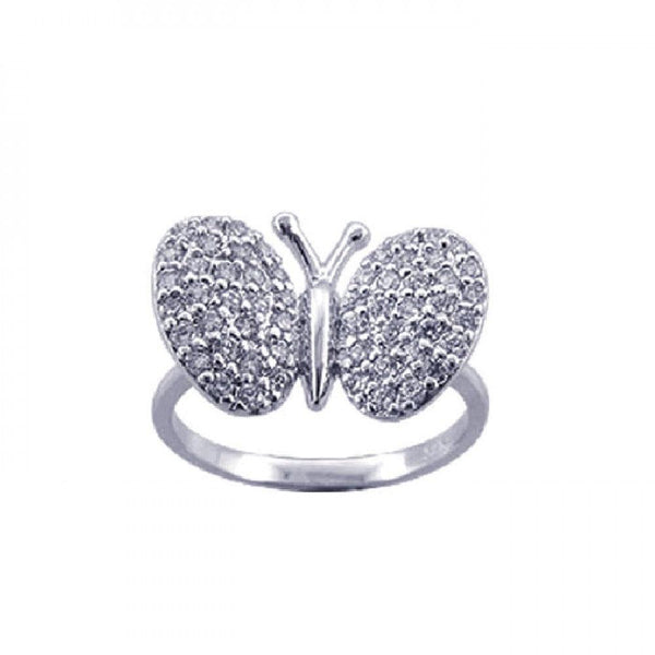 Silver 925 Rhodium Plated Pave Set CZ Butterfly Ring - STR00570 | Silver Palace Inc.