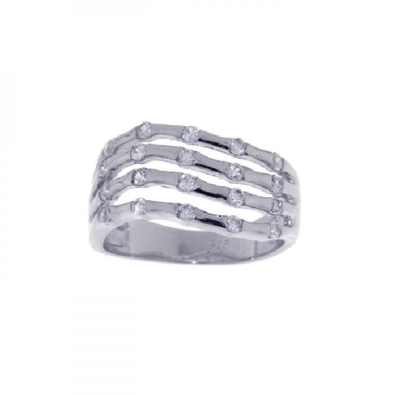 Silver 925 Rhodium Plated CZ 5 Row Skeletal Ring - STR00571 | Silver Palace Inc.