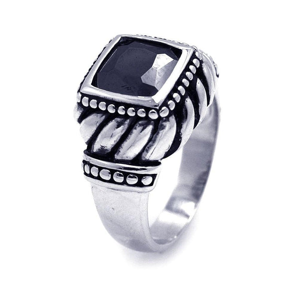 Closeout-Silver 925 Oxidized Rhodium Plated Black Square CZ Ring - STR00573 | Silver Palace Inc.