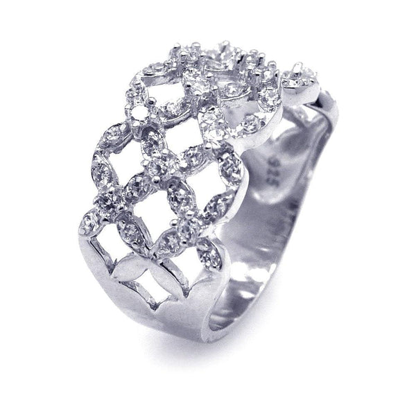 Closeout-Silver 925 Rhodium Plated CZ Open Flower Ring - STR00574 | Silver Palace Inc.